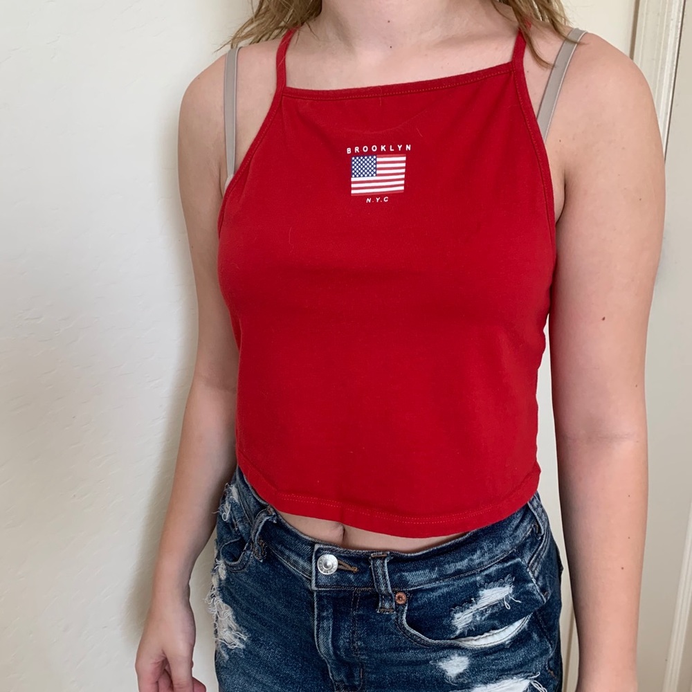 red halter top, american flag